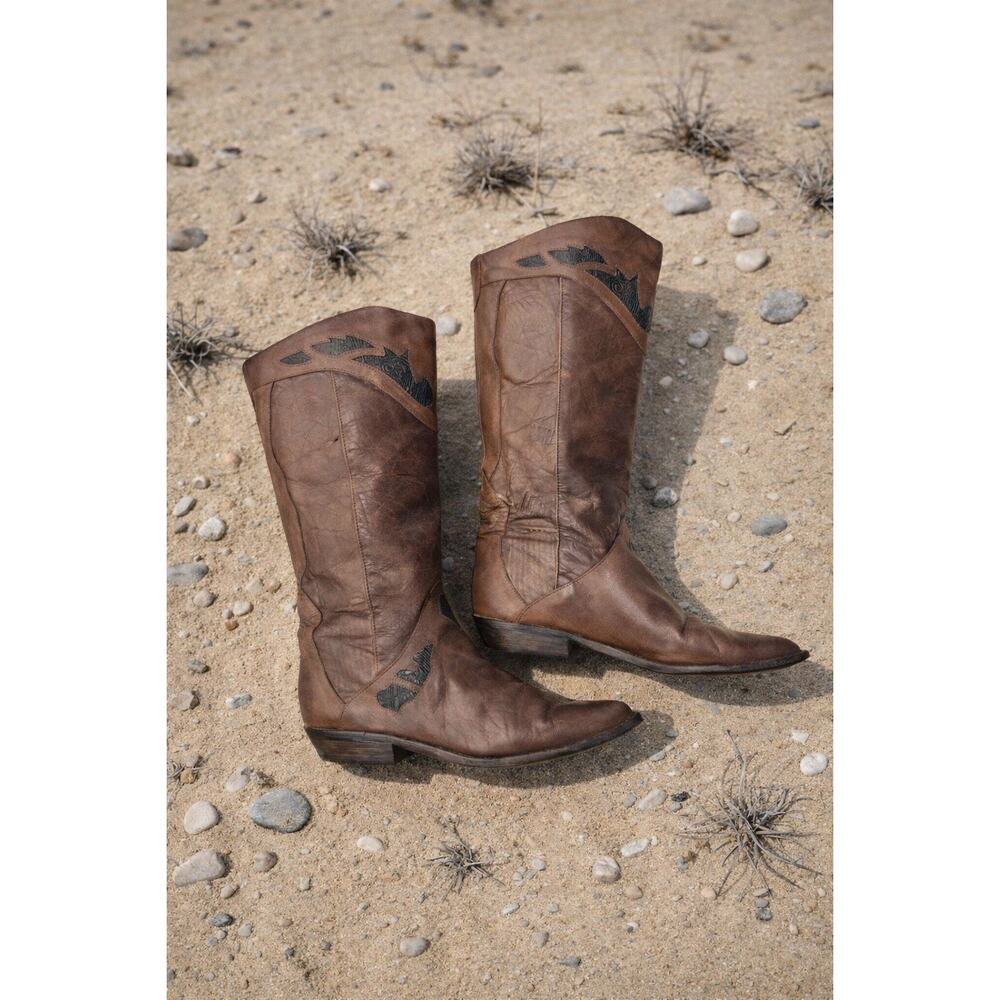 Vintage Hazelnut Metallic Western Cowboy Boots Pointed Toe Brazil Festival Chic